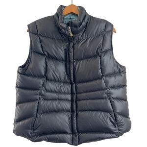 Eddie Bauer Men’s Premium Goose Down Puffer Vest Large Black Full Zip Mock Neck